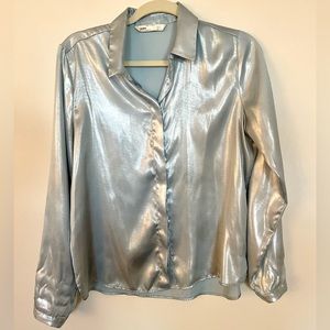 Zara button down blouse, shimmery blue